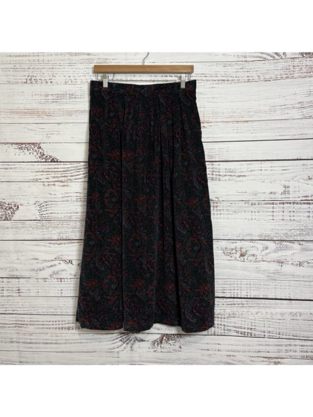 L.L.Bean Paisley Corduroy Pleated Midi Skirt - Picture 7 of 15